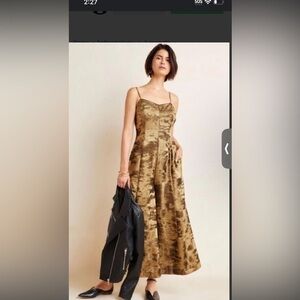 Anthropologie jumpsuit spaghetti strap wide leg pockets green  size 2 petite